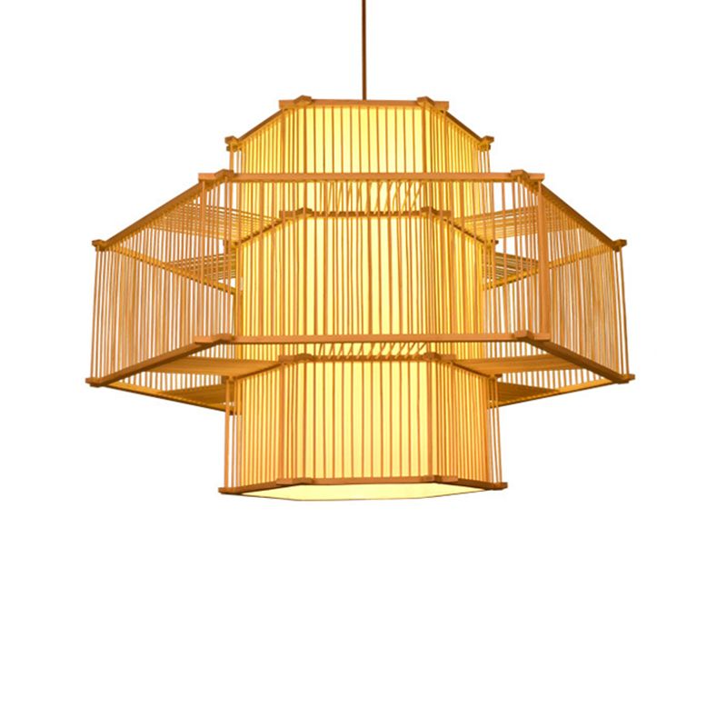 Bamboo Asia Pendant Light 1-Light Beige Hanging Ceiling Light for Tea Room