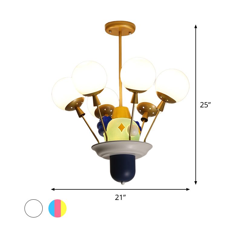 Clown and Balloon Chandelier Kids White / Blue-Rose-Yellow Verre 6 Bulbes Play Room suspension