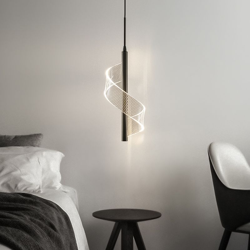 Minimalism Iron Pendant Light Strip Shape Ceiling Lamp with Acrylic Shade for Living Room