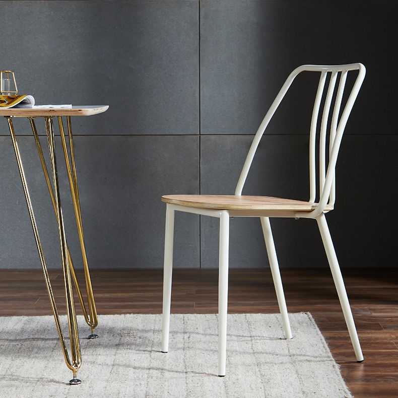 Contemporary Metal Dining Chair Slat Back Side Armless Chair for Kitchen