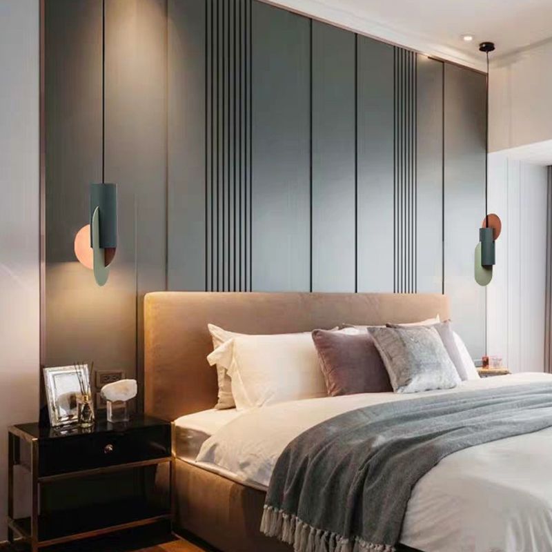 Geometric Cafe Pendant Light Metal Metal 1-Light Macaron Style Drop Lampe en vert-rose-rose