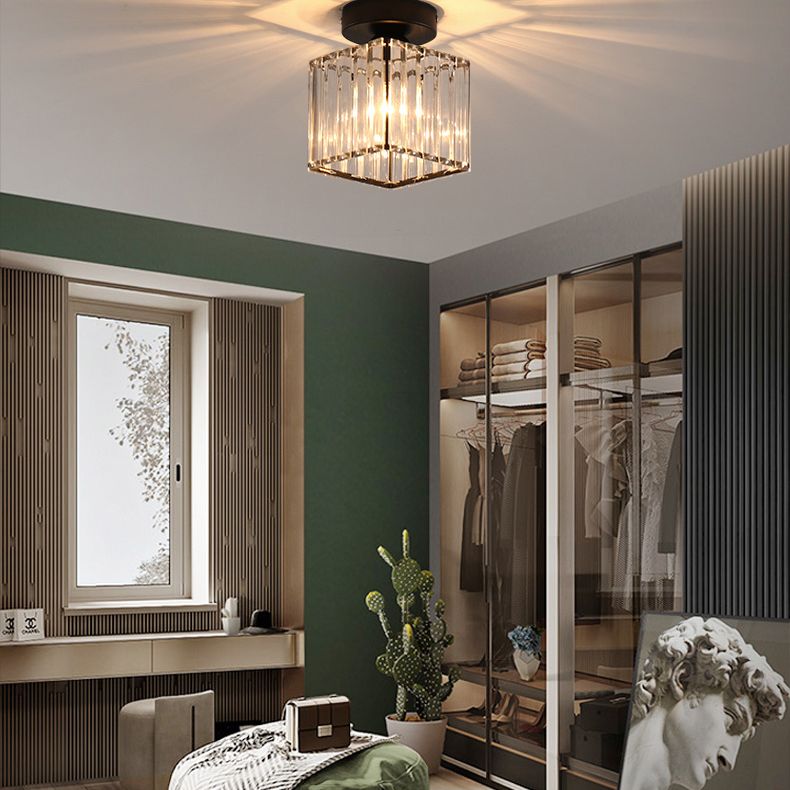 Caged Crystal Flush Ceiling Light Modern Style 1 Bulb Flush Mount Light for Hallway
