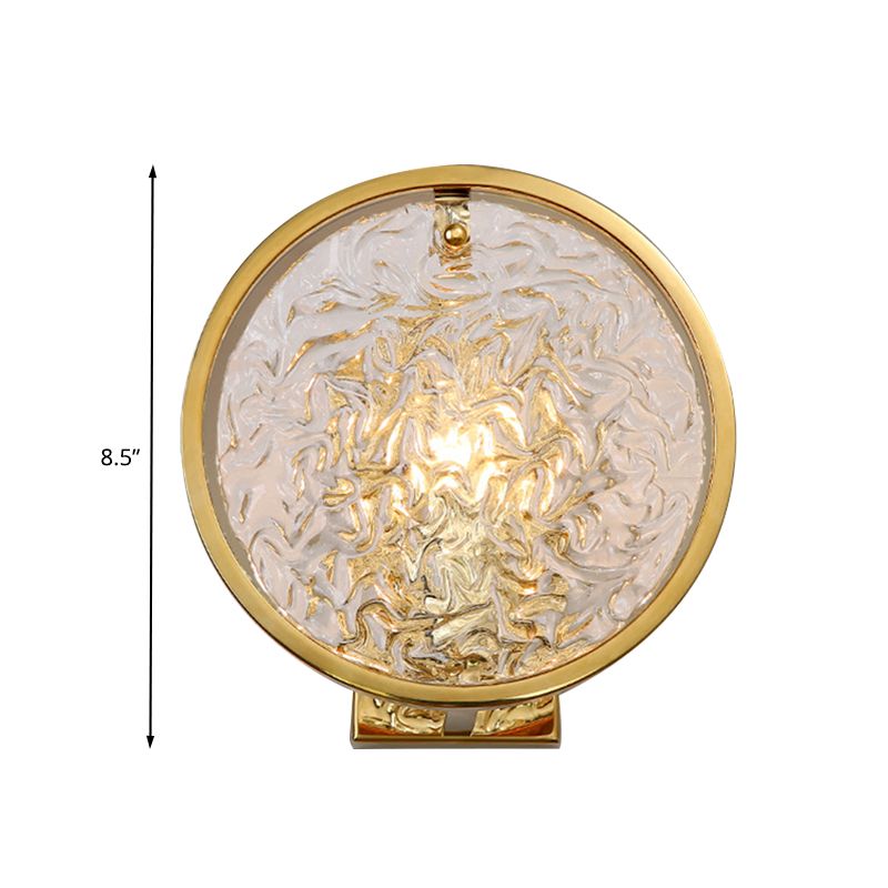 1 Light Water Glass Wall Sconce Traditionalist Gold Circle Living Room Wall Mounted Light