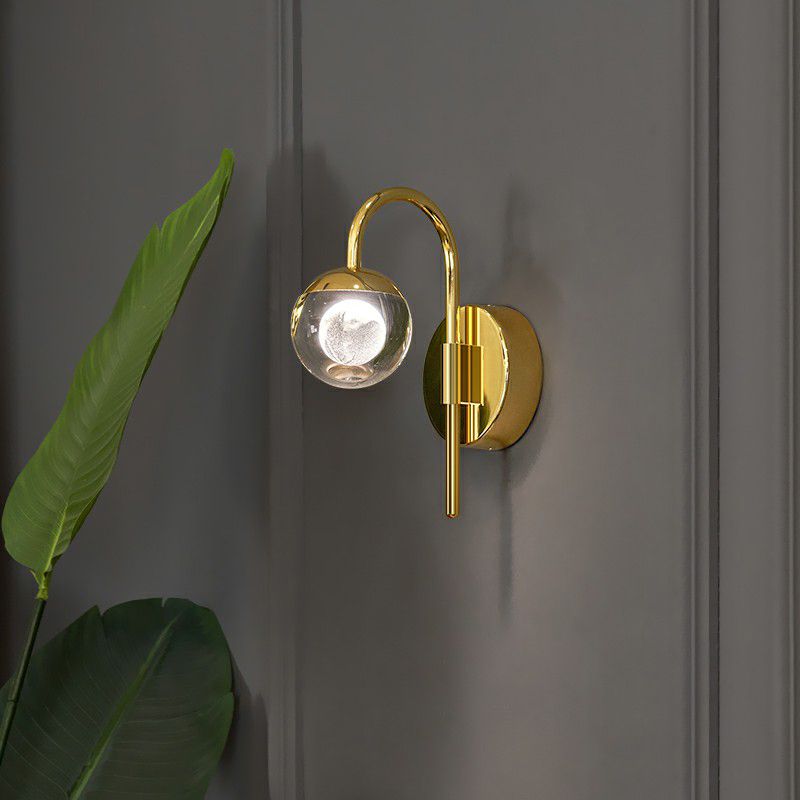 Spherical Crystal Wall Sconce Lighting Minimalist Gold Finish LED Wall Lamp