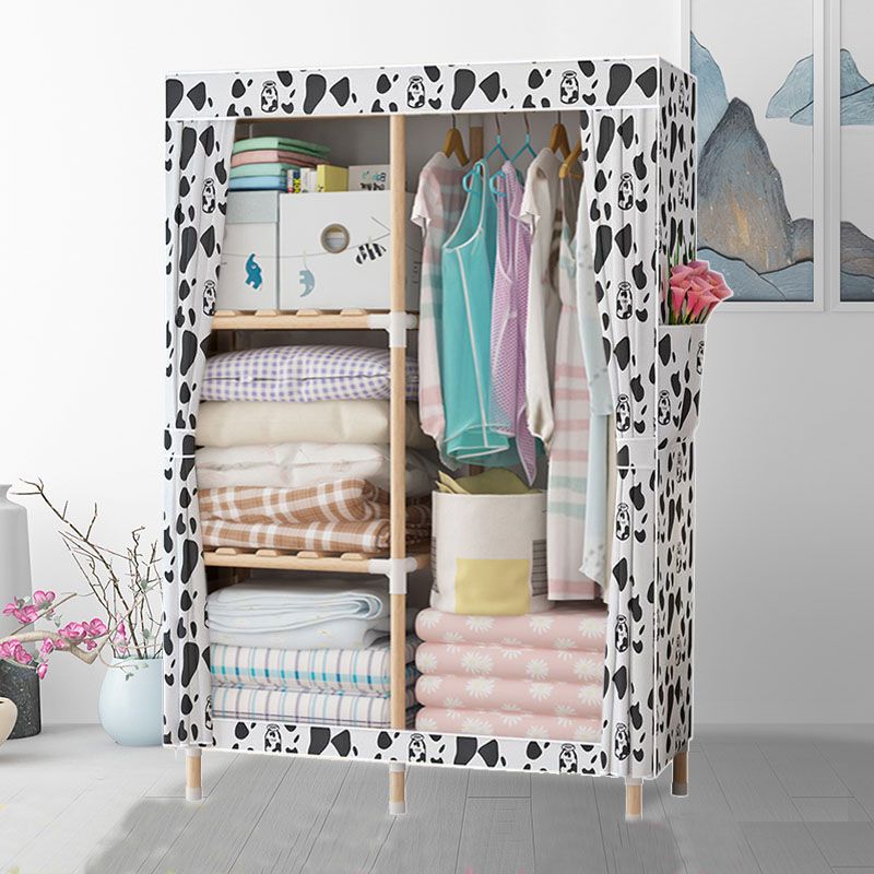 Metal Modern Armoire Shelves Storage Wardrobe Closet with Garment Rod