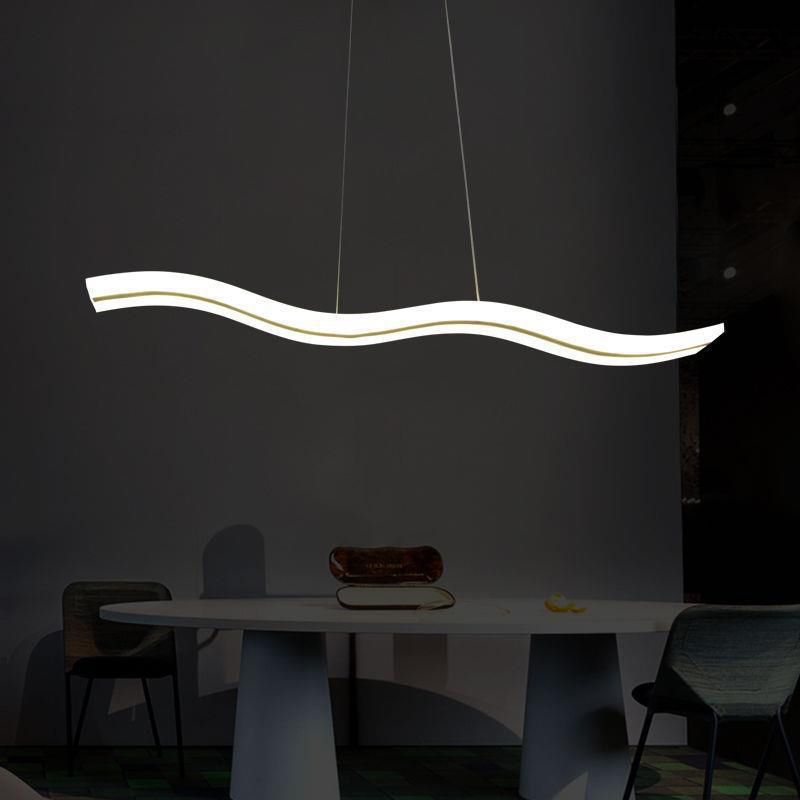 Wavy Shape Kitchen Island Fixture Acrylic Linear Pendant Ceiling in Black & White