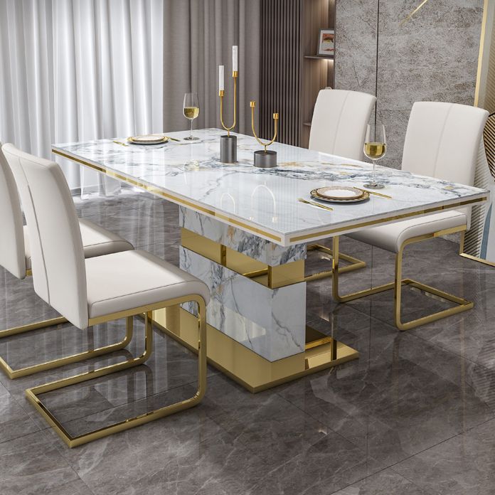 Luxury Sintered Stone Top Table Rectangle Table with Gold Pedestal