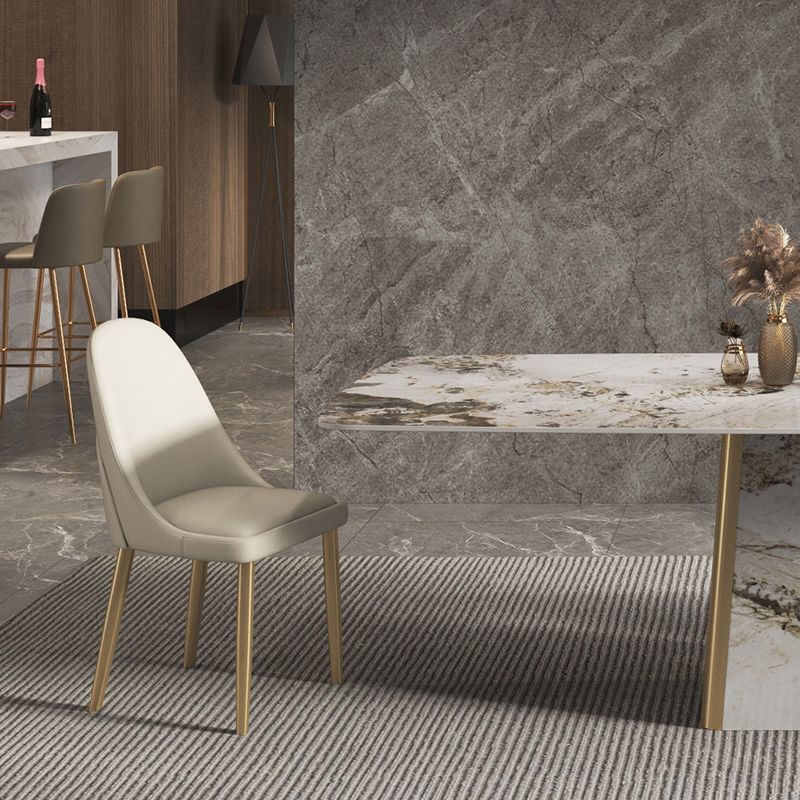 Contemporary Stone Dining Table Rectangle Table with Pedestal Base
