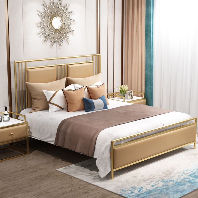 Glam Bed with Rectangle Open-Frame Headboard and Footboard in Iron