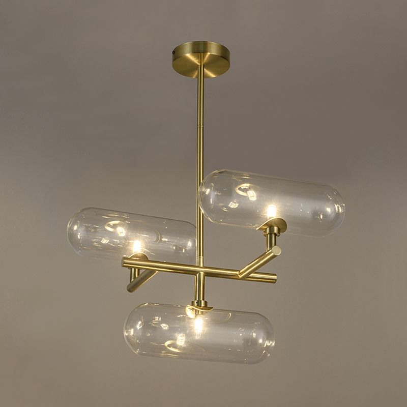 3 lichten eetkamer plafond kroonluchter moderne messing hanglamp met capsule heldere glazen schaduw