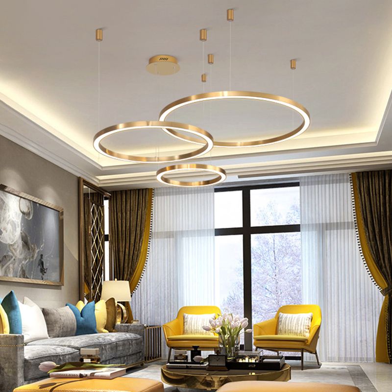 Aluminum Loop Shaped Chandelier Contemporary Gold LED Hanging Pendant Light