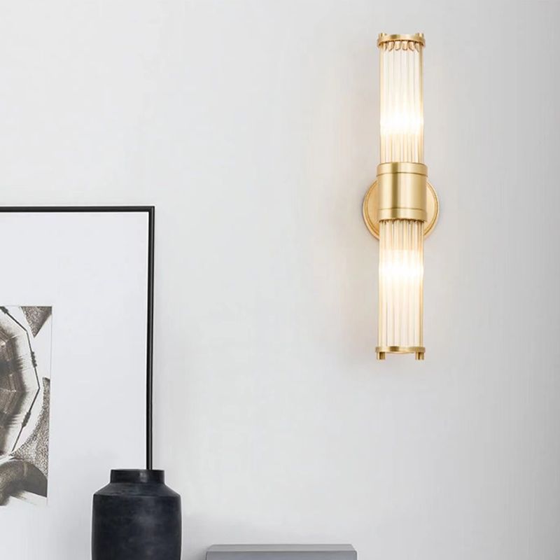 Solid Brass and Glass Bathroom Vanity Lighting 1 / 2 - Light Bath Sconce in Gold