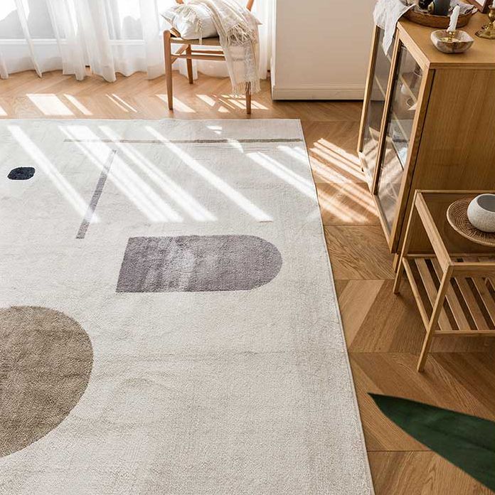 White Tone Random Lines Rug Polyester Carpet Minimalist Anti-Slip Backing Indoor Rug for Living Room