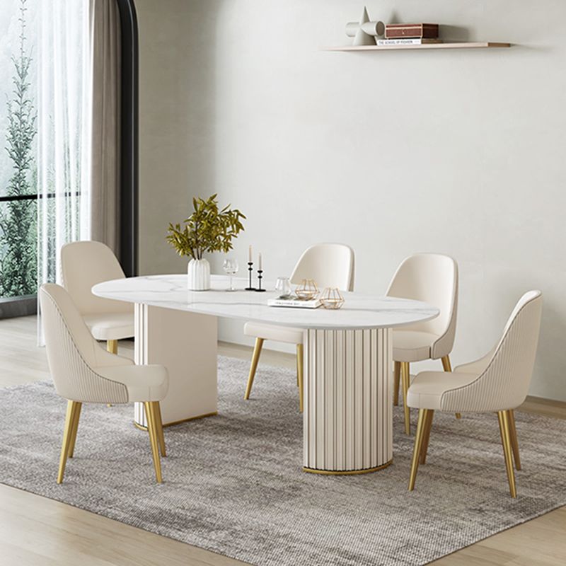 Luxury Sintered Stone Dining Desk Oval Shape Double Base Kitchen Table