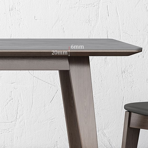 Mid-Century Modern Dining Table Gray Sintered Stone Dining Table with Wood Base