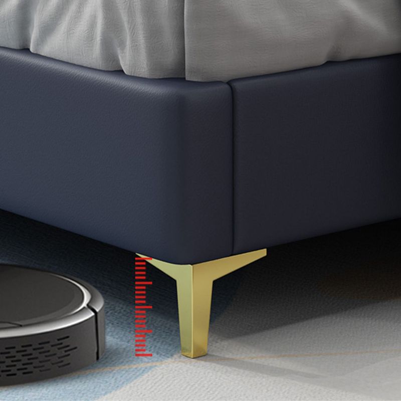 Modern Wooden Blue Standard Bed with Rectangular Headboard and Legs