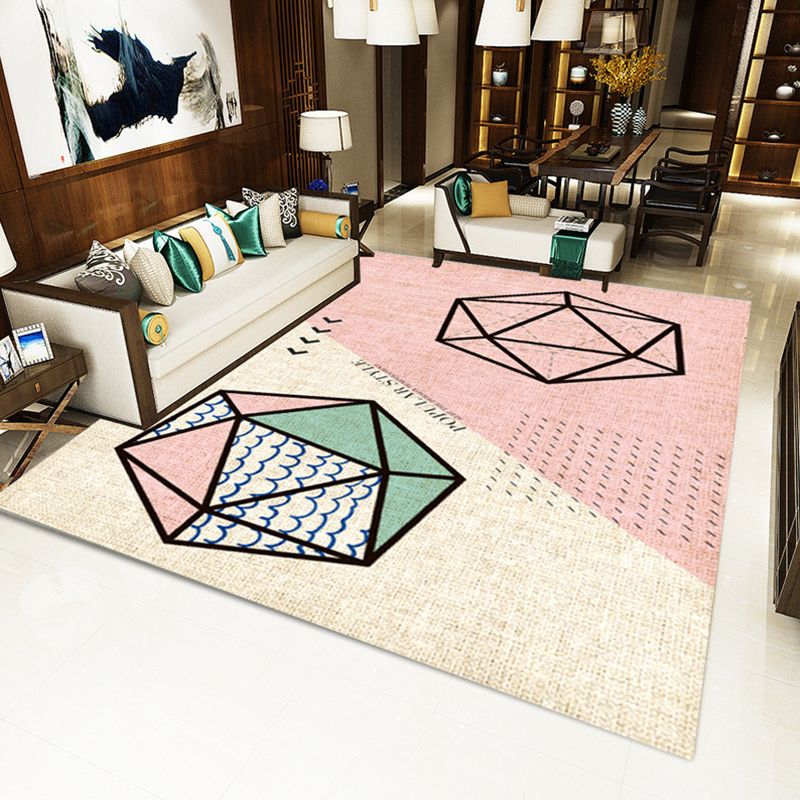 Multi Color Nordic Rug Polyster Geo Printed Area Rug Non-Slip Backing Pet Friendly Easy Care Rug for Parlor