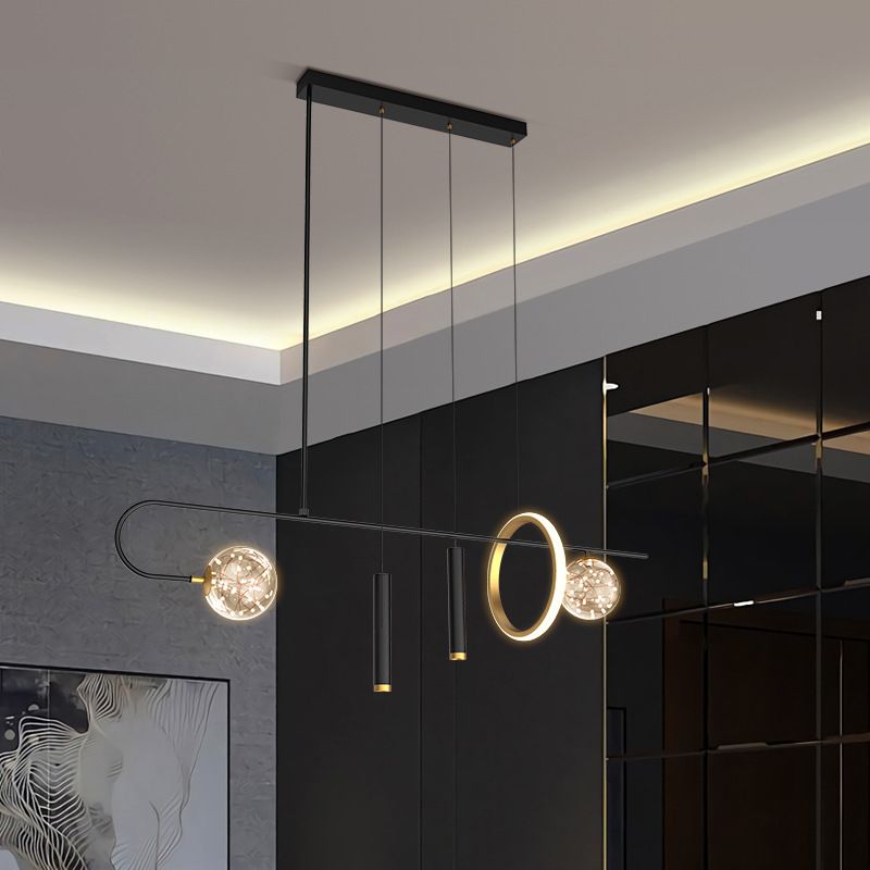Modernism 5-Light Black Ceiling Light Metal Kitchen Island Lighting