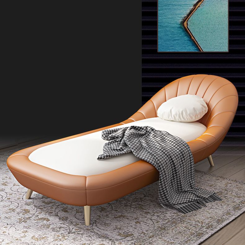 Contemporary Upholstered Solid Color Genuine Leather One Armed Chaise Lounge Couch