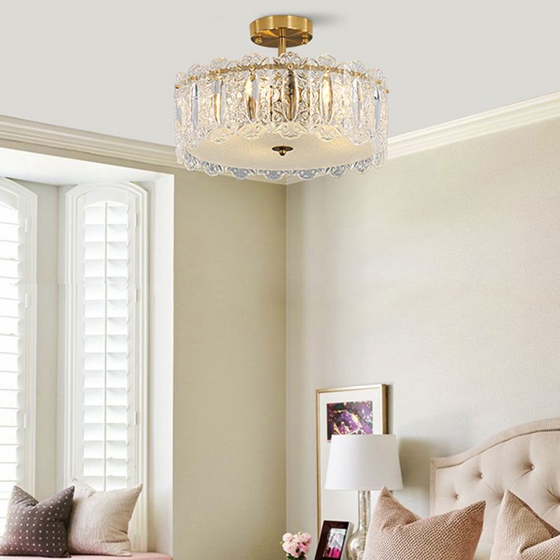 Modern Semi Flush Mount Light Glass Light Fixture in Brass for Living Room
