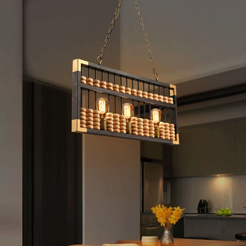 Abacus Shape Island Chandelier Retro Industrial Metal 3 Heads Pendant Lamp for Bar/Restaurant