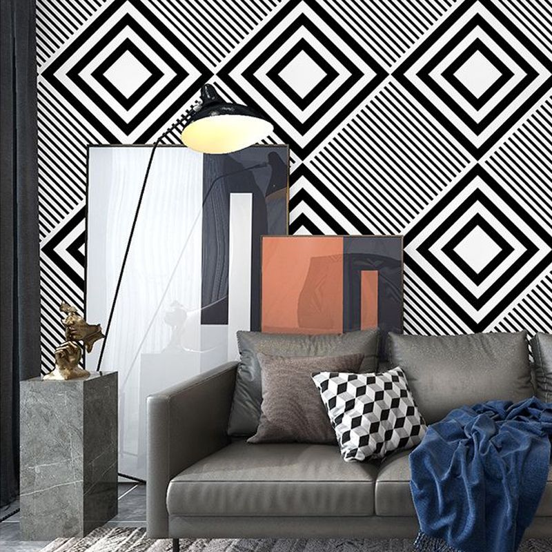 Modern Peel Wallpaper Roll Grey Diamond and Diagonal Stripe Wall Art, 31' L x 20.5" W