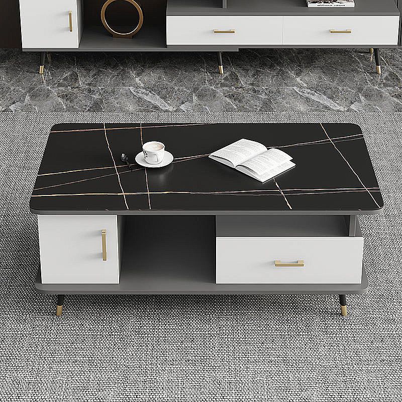 Modern Style Black Gold/white/platinum/gray Rock Slab Top Metal Base Coffee Table