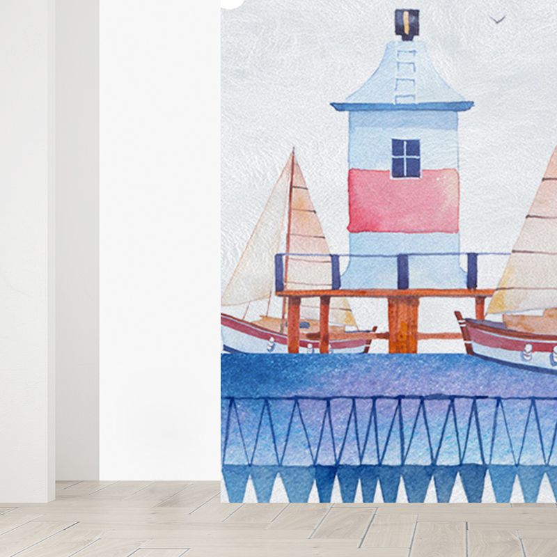 Cartoon Scenery Drawing Mural Decal Soft Color Childrens Art Wall Covering for Nursery