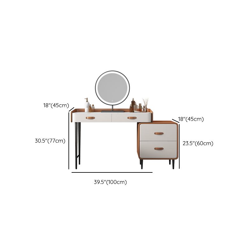 Stone Top Make-up Vanity Orange Solid Wood Vanity Dressing Table Set with Drawers