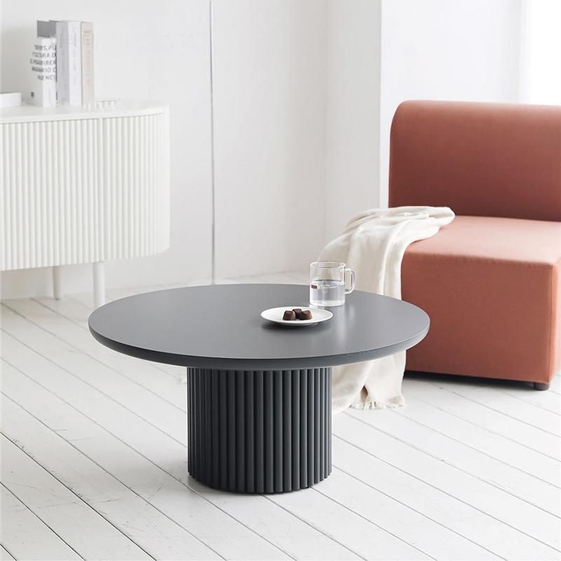 Glam Pedestal Coffee Table Wood Round Cocktail Table for Living Room