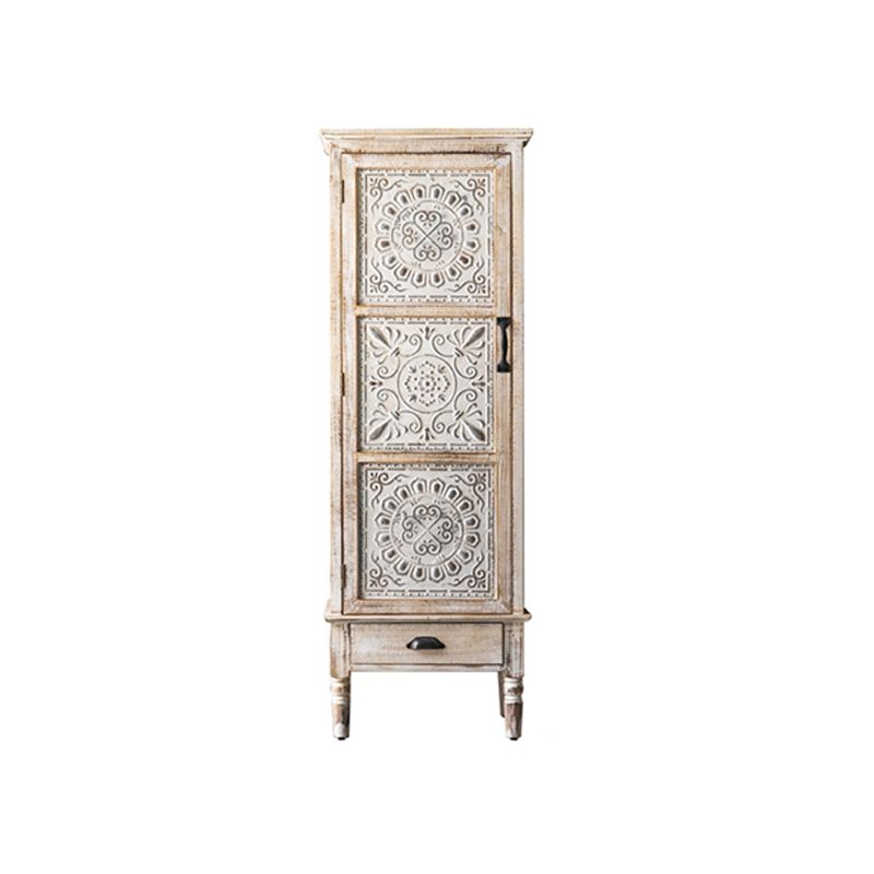 Industrial Rectangle Accent Cabinet Distressed Finish Fretwork Accent Cabinet