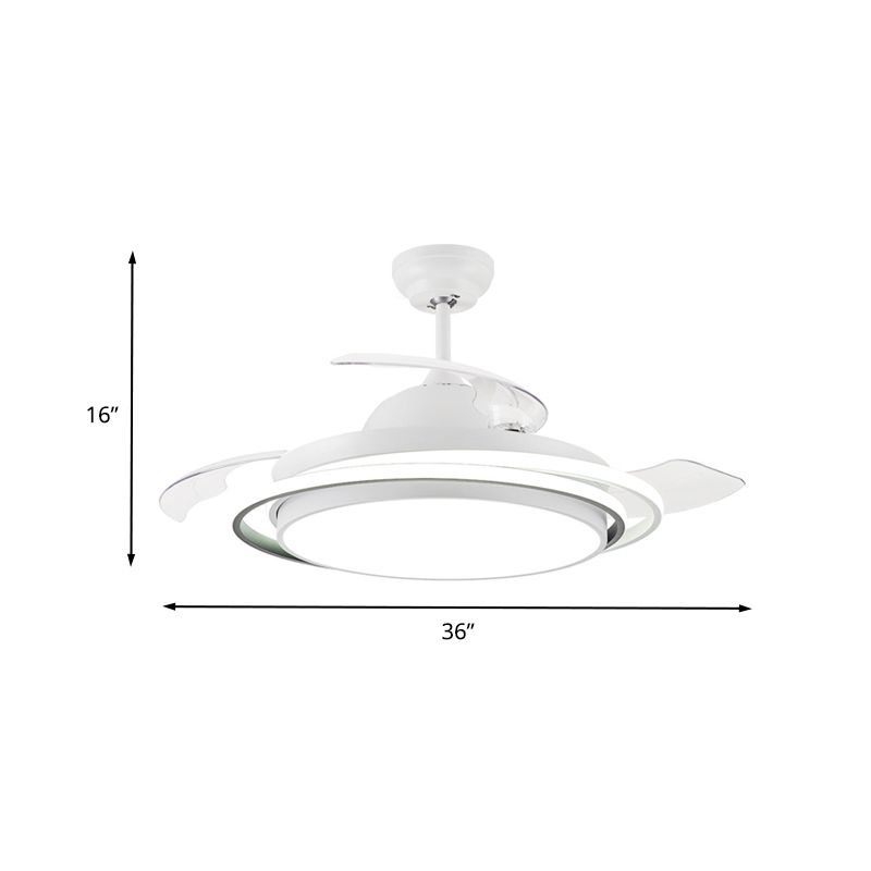 36 "/42" brede LED Semi Flush Lighting Minimalistische woonkamer 3 Messen plafondventilator Lamp met cirkel acrylschaduw in wit, afstandsbediening