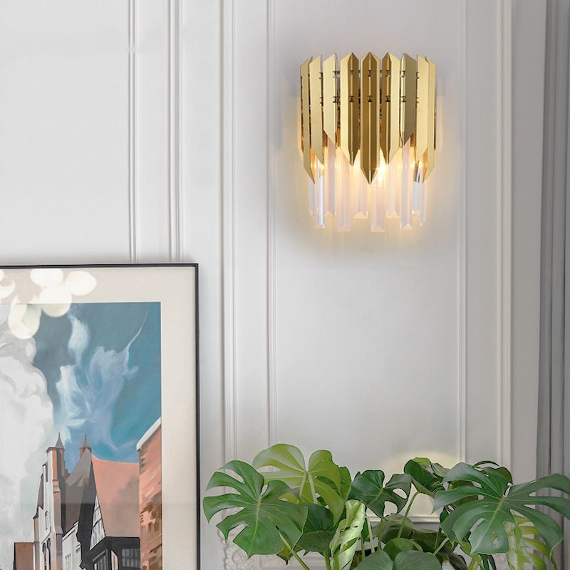 Modern Style Wall Light Gold 14" High Wall Sconce with Crystal for Living Room