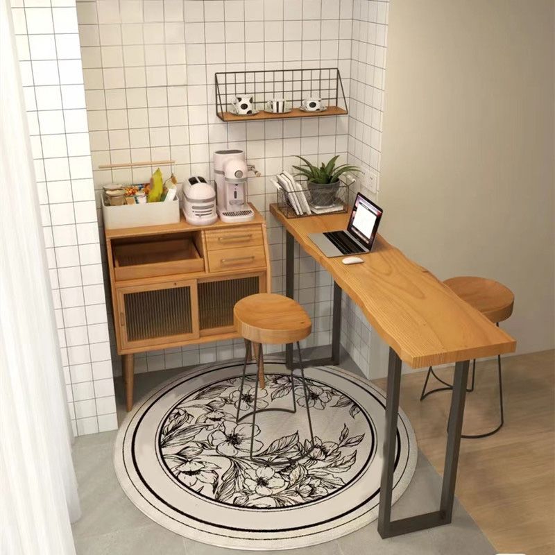 Industrial Metal Base Bar Table Black Iron Solid Wood Pub Table for Patio Use