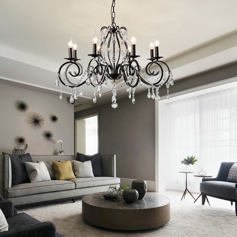 Countryside Candle Chandelier Black Pendant Lighting Fixtures for Living Room