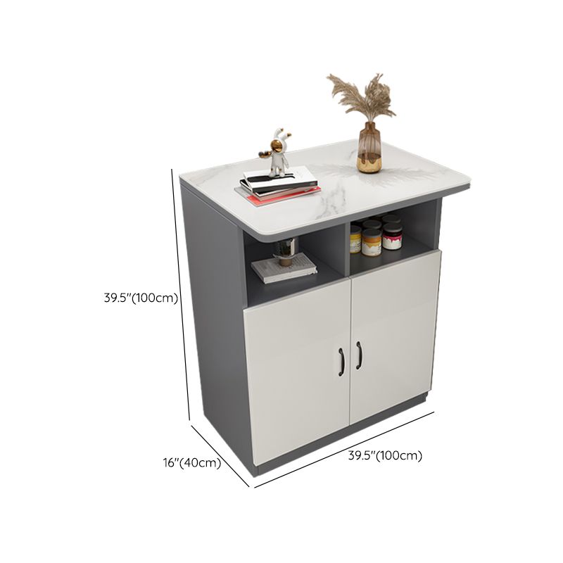 Modern Rectangle White Top Bar Dining Table with Storage for Living Room