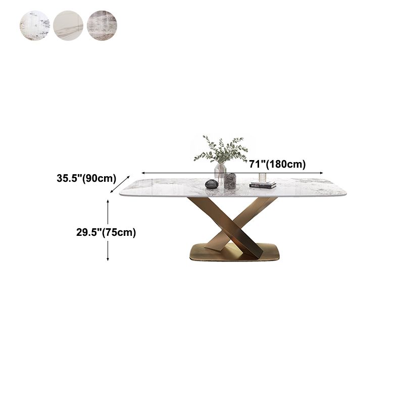 Luxury Sintered Stone Dining Table Rectangle Table with Single Pedestal in Gold
