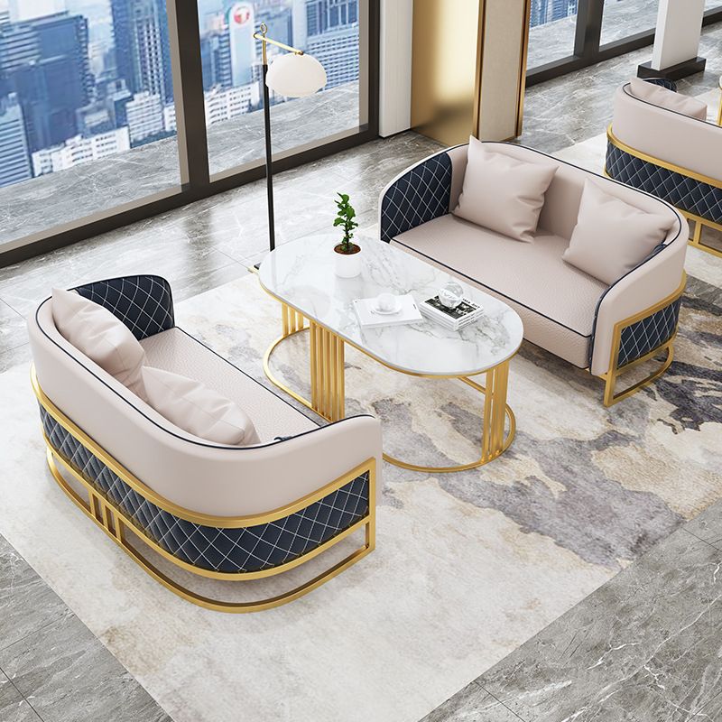Contemporary Leather Sofa Sloped Arm Standard Sofa with Pillow
