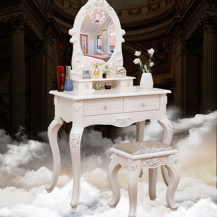 Victorian Bedroom With Drawer Mirror Solid Wood Makeup Vanity Set