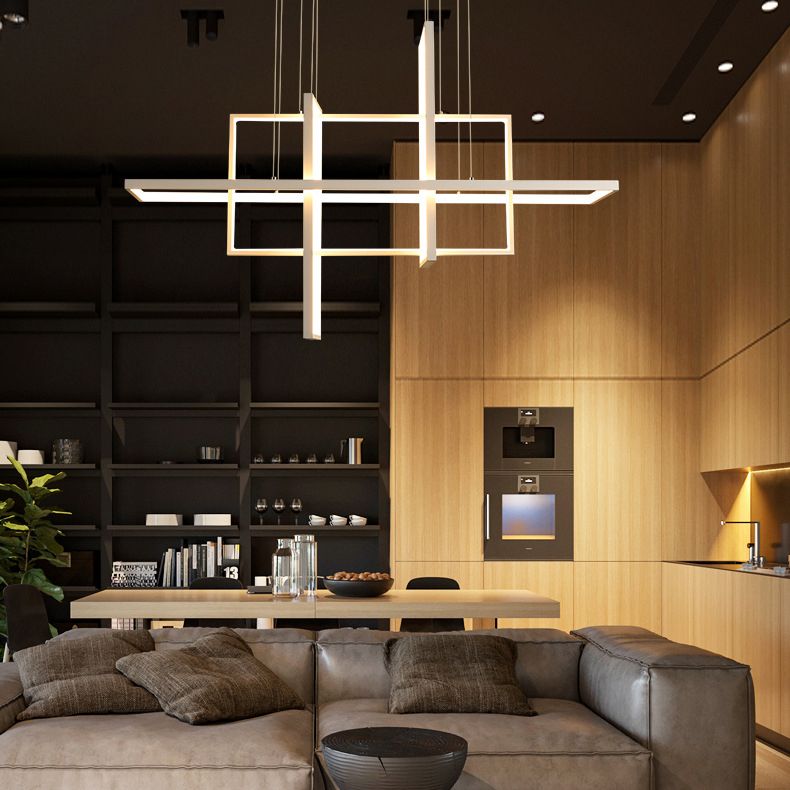 Modern Rectangle Hanging Chandelier Metal Pendant Light Kit