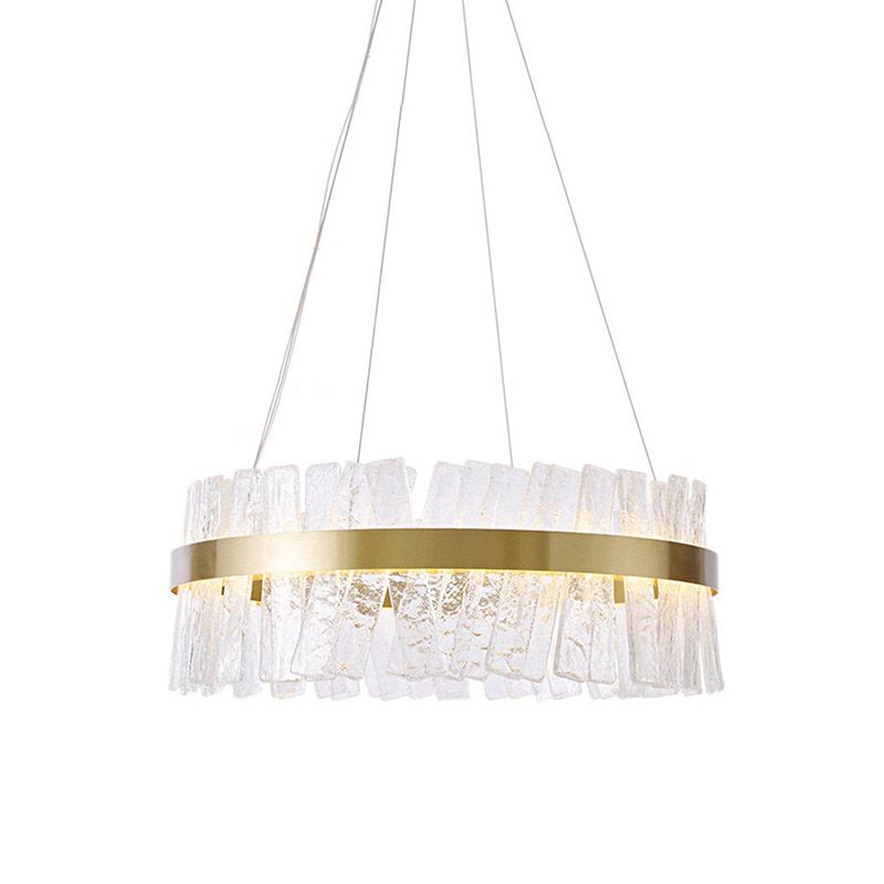 Oval LED Chandelier Contemporary Gold Textured Crystal Hanging Pendant Light over Table