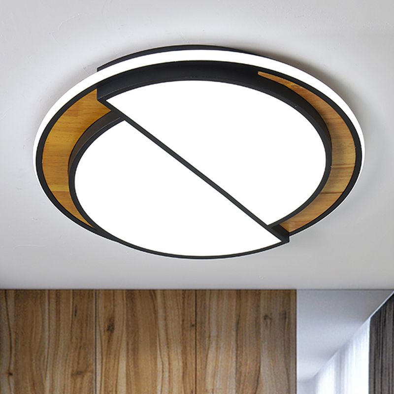 Semicircle Flush Lighting Modern Metal LED Black/White Ceiling Mounted Fixture in White/Warm Light, 16.5"/20.5" Wide