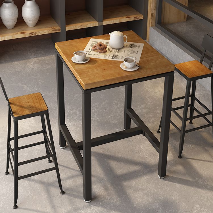 Industrial Indoor Bar Dining Table Square Metal and Wood Bar Table