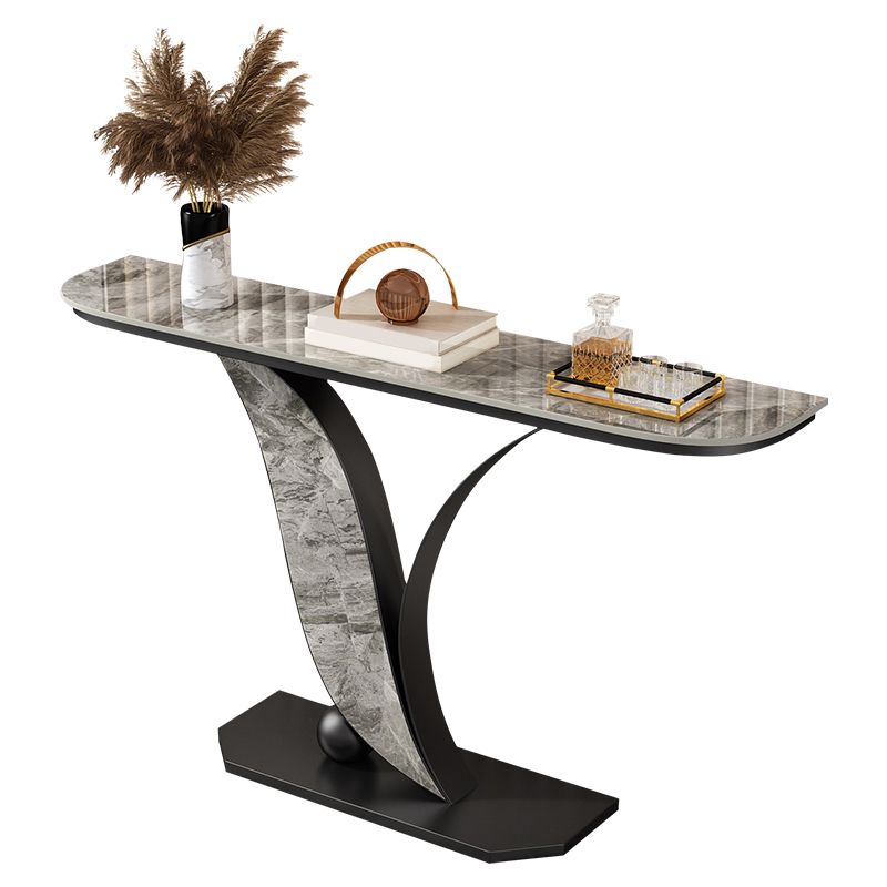 Contemporary Half Moon Console Table with Black Iron Base for Hall
