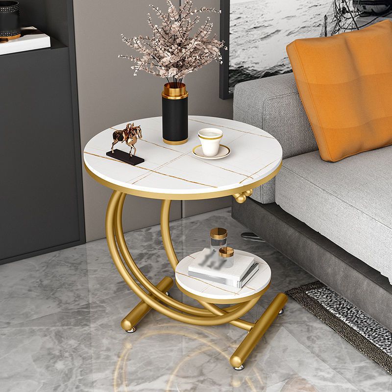 Modern Metal Black/Gold C Side Table Slate Round End Table with Storage