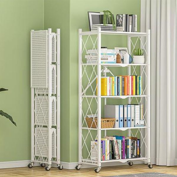 Industrial Open Etagere Bookshelf Steel Bookshelf with Caster Wheels