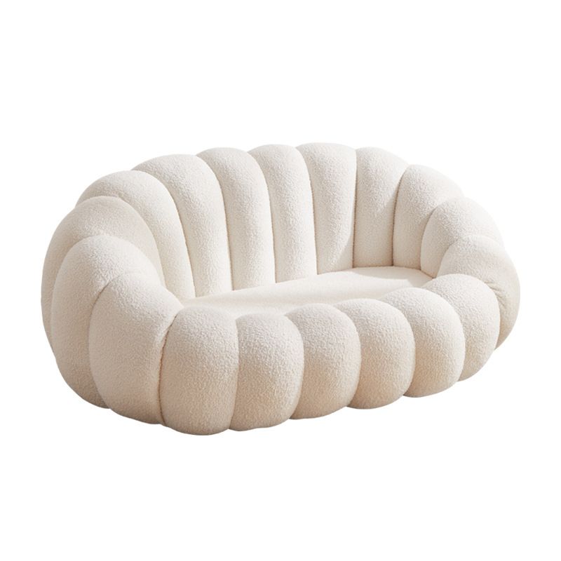 Beige Wool Stationary Sofa 27.55" High Sloped Arm Sofa for Living Room