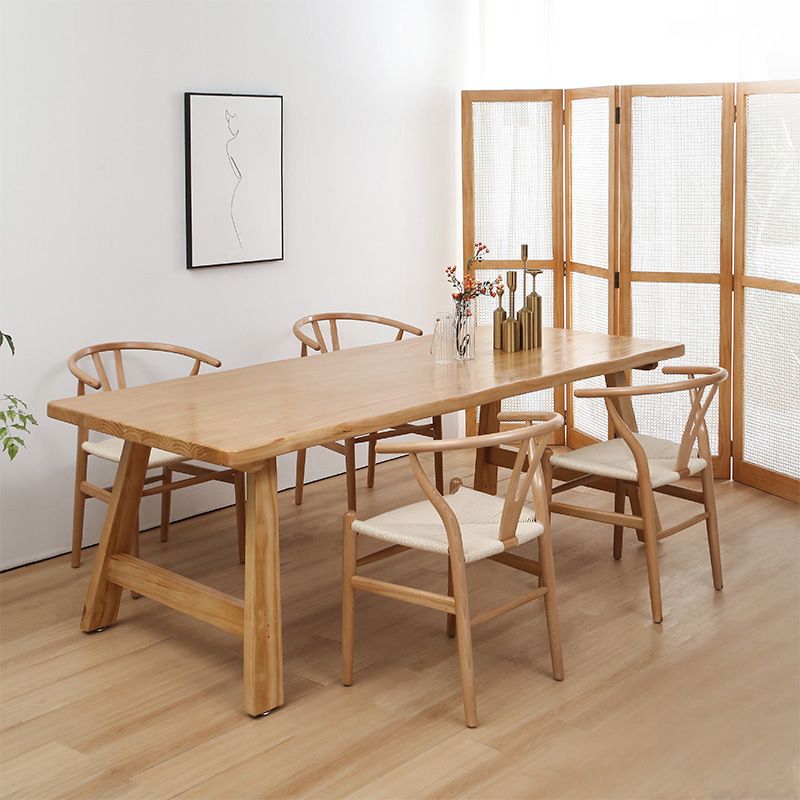 Rectangle Pine Solid Wood Table Modern Dining Table with Double Pedestal for Restaurant