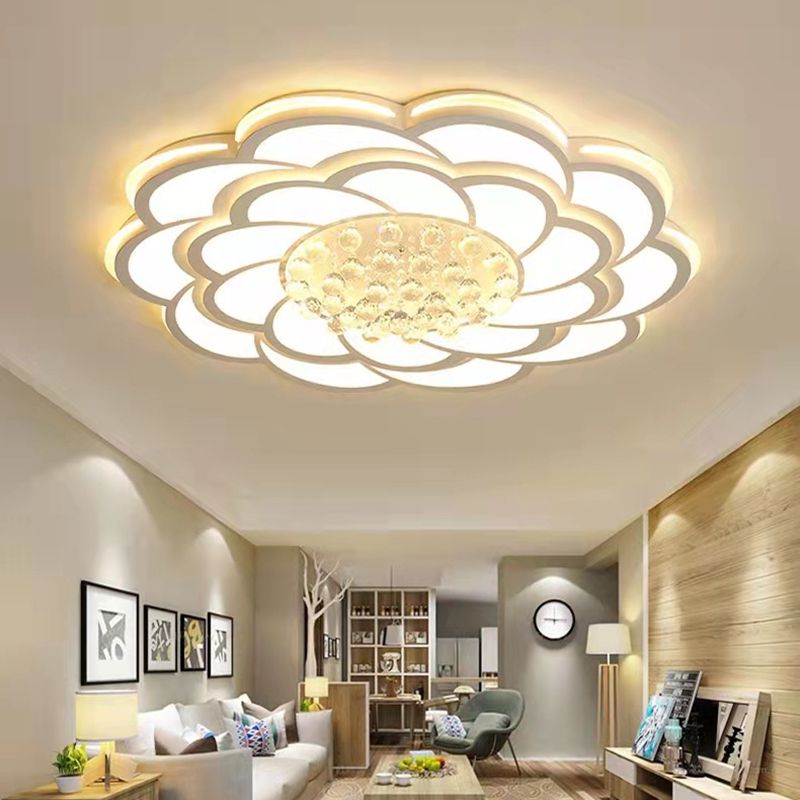 Geometric Flush Mount Fixture Contemporary Metal Flush Light in White