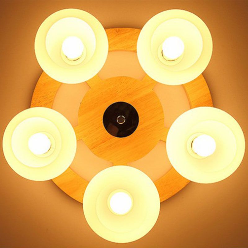 Melkachtige Glas Dome Flush Licht Eenvoud Houten Plafond Mount Verlichting voor Woonkamer